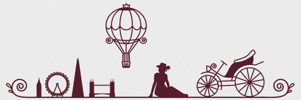 One of the header images from the WordCamp London website, including a woman, an automobile, and a hot air balloon